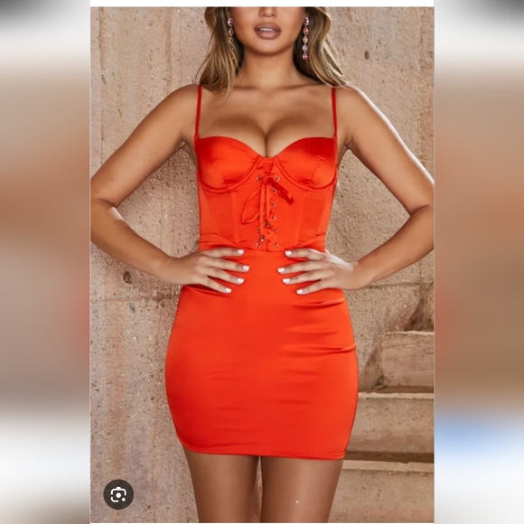 Oh Polly Dresses & Skirts - Oh Polly Satin Red Lace-Up Mini Dress Bnwt 8 Valentine's Sexy